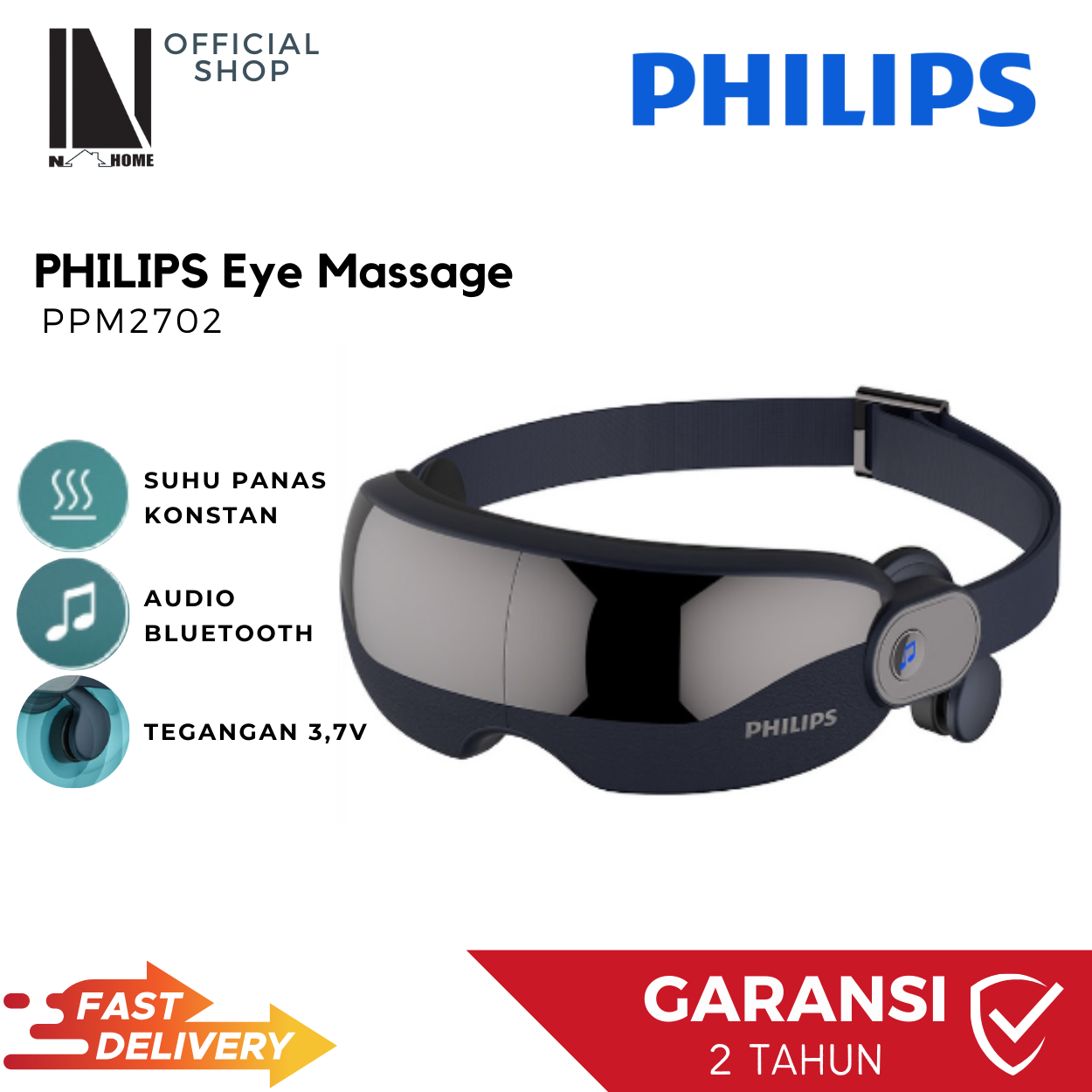 PHILIPS Eye Massage Pijat Area Mata with Music Audio Bluetooth/5 massage modes/3D hollow vision design
