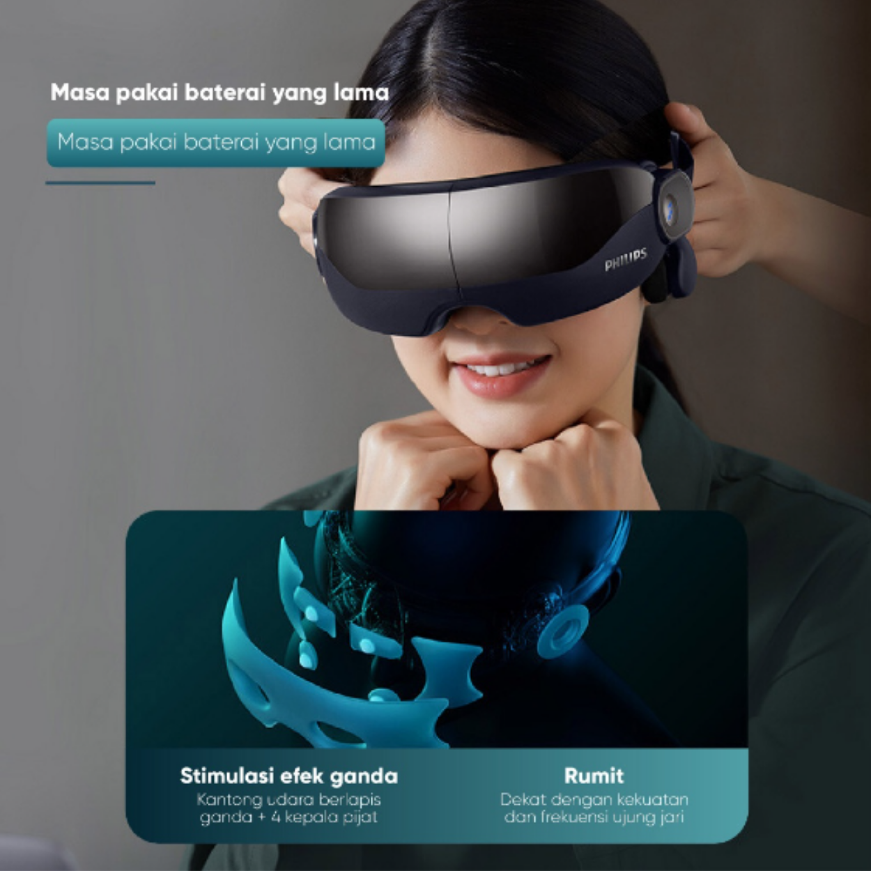 PHILIPS Eye Massage Pijat Area Mata with Music Audio Bluetooth/5 massage modes/3D hollow vision design