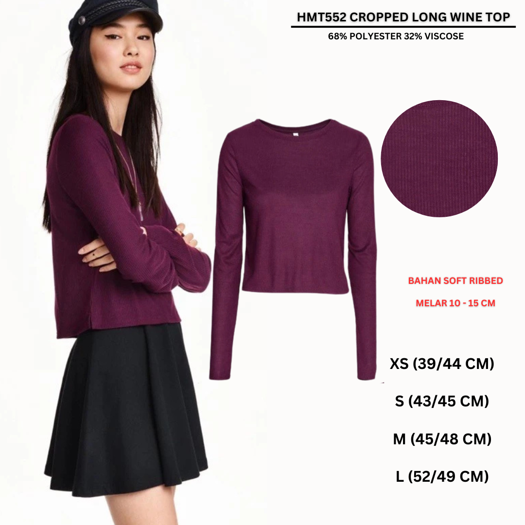 Atasan Kaos Krop Wanita Lengan panjang (HMT552 CROPPED LONG TOP)