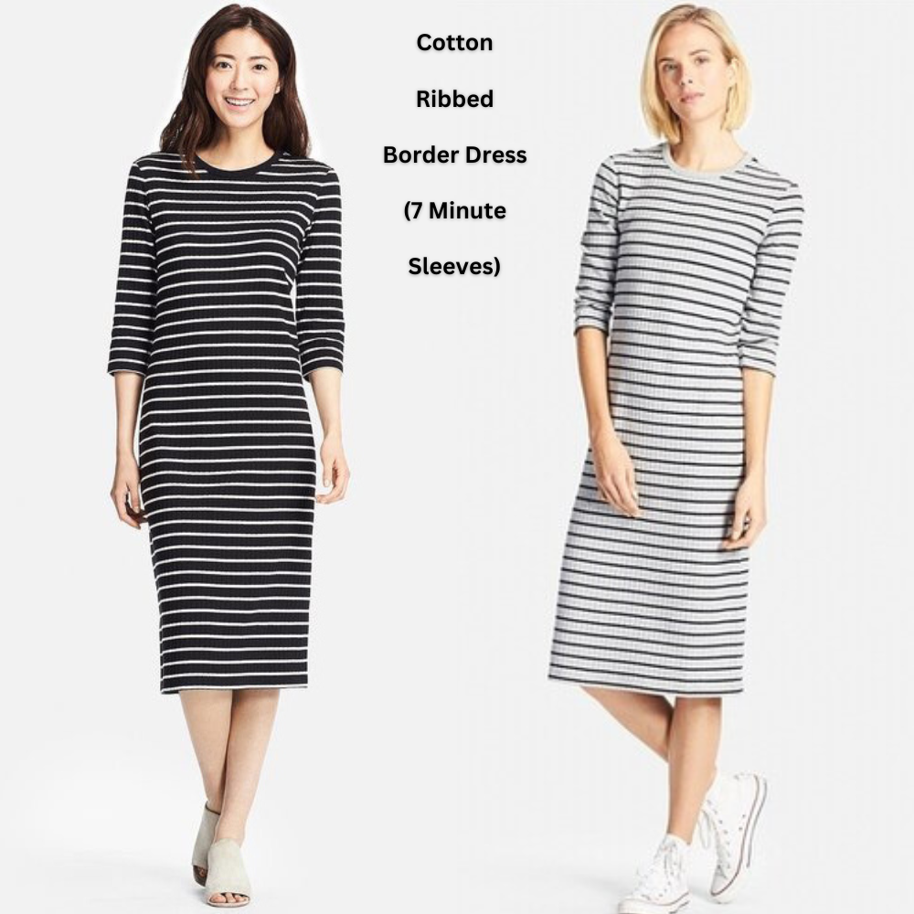 Dress Midi Wanita Lengan Panjang (UNQ332 RIBBED STRIPE MIDI)