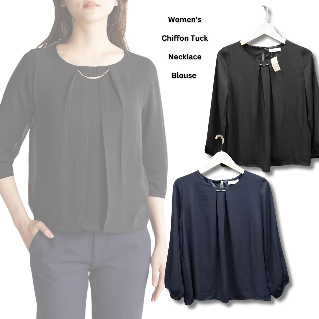 Atasan Blouse Wanita Lengan Panjang (JPN49 CHIFFON TUCK BLOUSE)