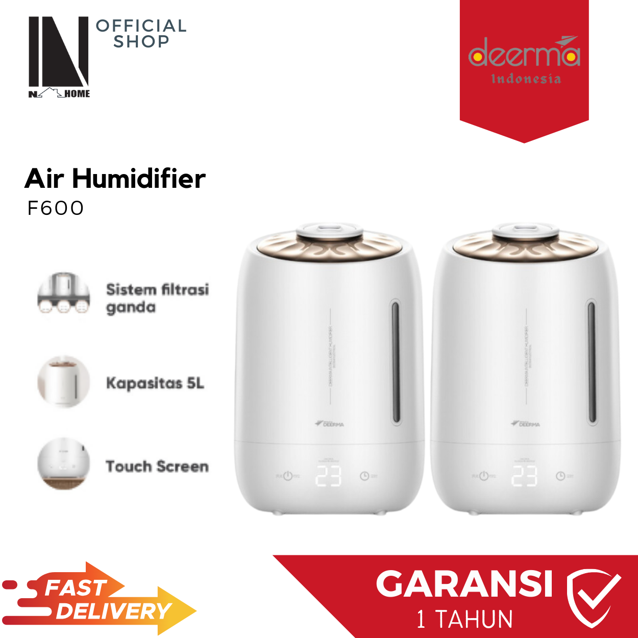 DEERMA F600 5L Humidifier Touch Screen Adjustable Fog Pengatur Pelembab Udara Ruangan