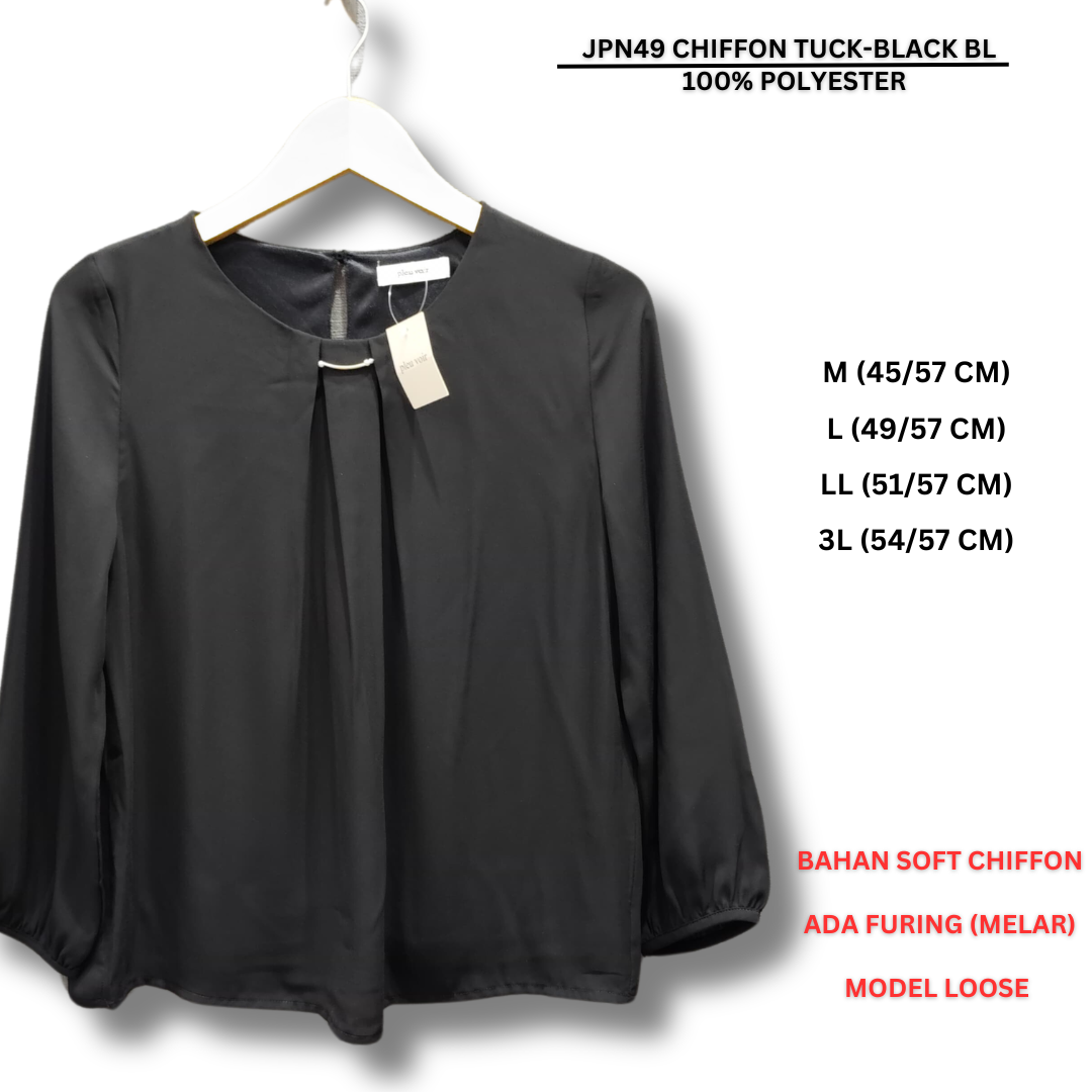 Atasan Blouse Wanita Lengan Panjang (JPN49 CHIFFON TUCK BLOUSE)