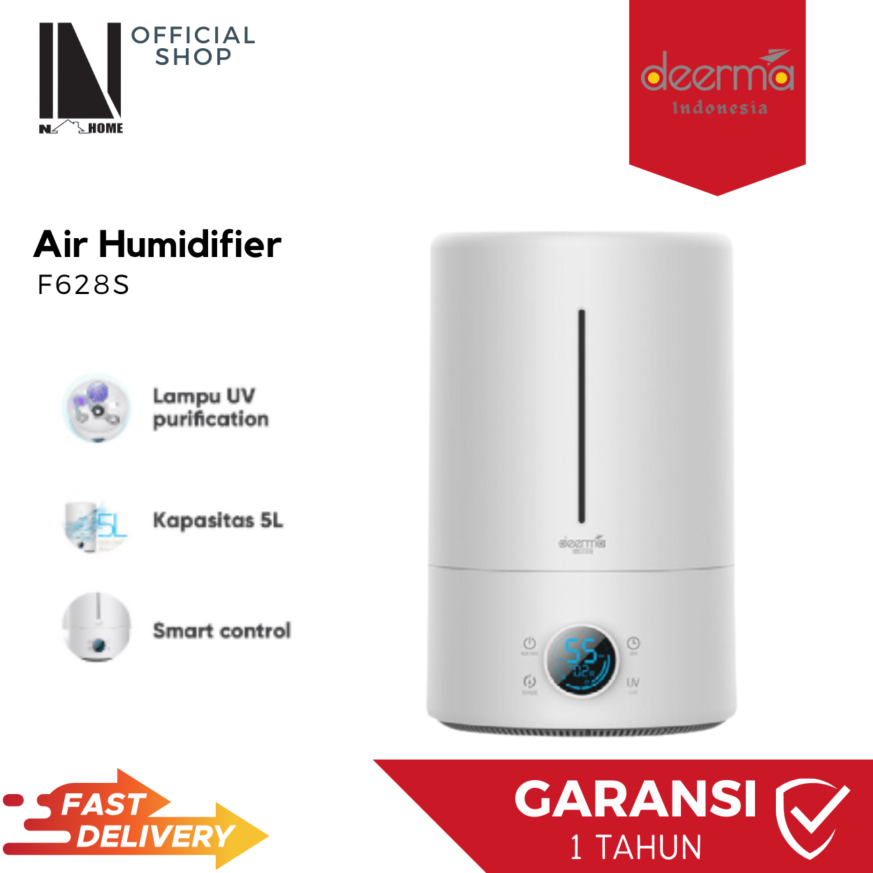 DEERMA F628S Humidifier Touch Sensor 5L UV lamp Water purification Pelembab Udara Ruangan