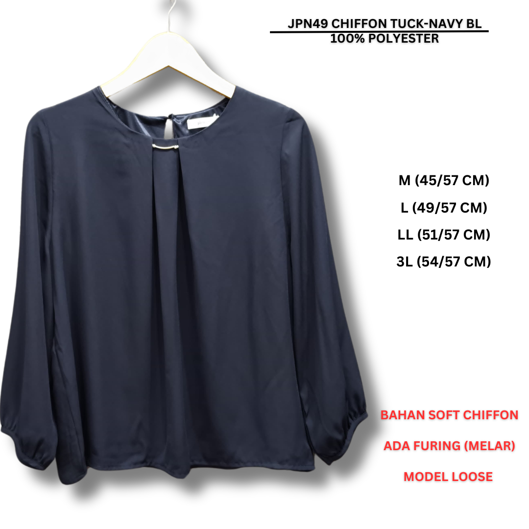 Atasan Blouse Wanita Lengan Panjang (JPN49 CHIFFON TUCK BLOUSE)