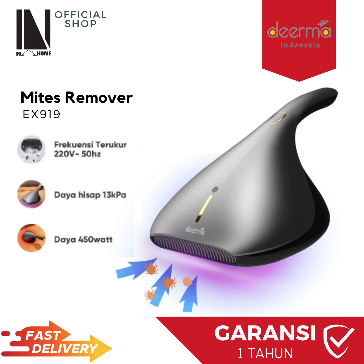 Deerma Vacuum Cleaner UV Steriliser EX919 Electric Anti-dust Mites Remover penyedot debu Sofa Jok Kasur