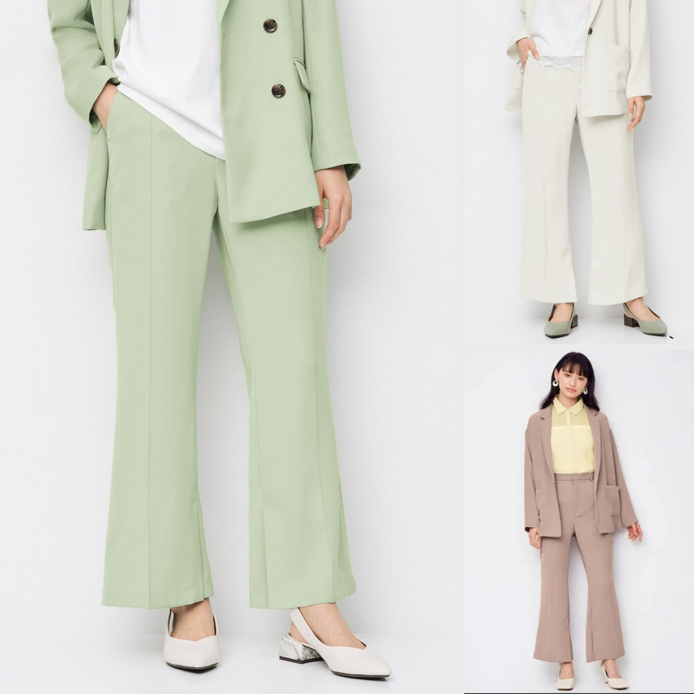 Celana Panjang Office Wanita Highrise (UNQ308 SLIT FLARE PANTS)