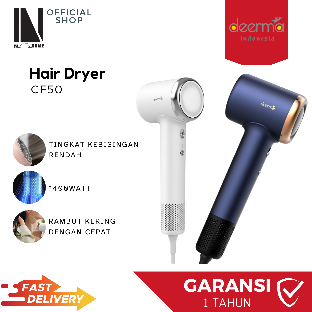 DEERMA Hair Dryer CF50 Pengering Rambut High Speed Haircare Hot Wind Lonik 1400W