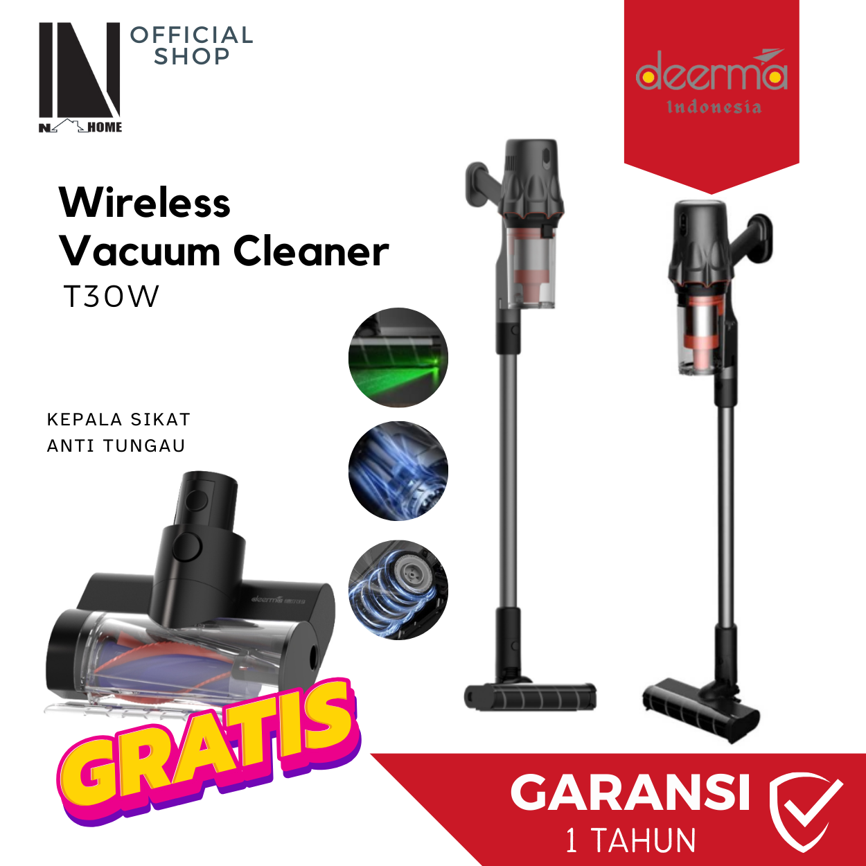 DEERMA Vacuum Cleaner Wireless T30W Penyedot Debu 23Kpa Tanpa Kabel Cordless Vakum Anti debu Daya Hisap Kuat