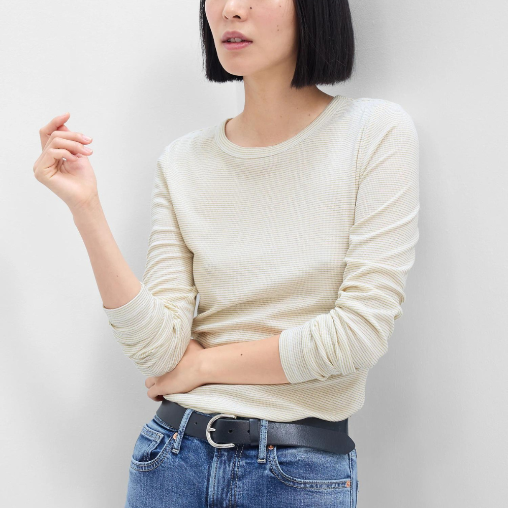 Atasan Kaos Wanita Lengan Panjang (GPT374 RIBBED METALLIC TOP)