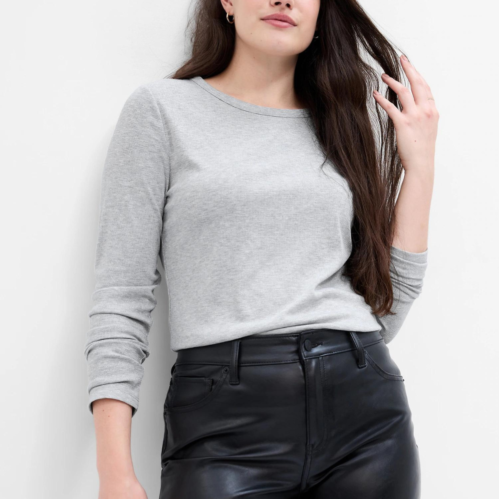 Atasan Kaos Wanita Lengan Panjang (GPT374 RIBBED METALLIC TOP)