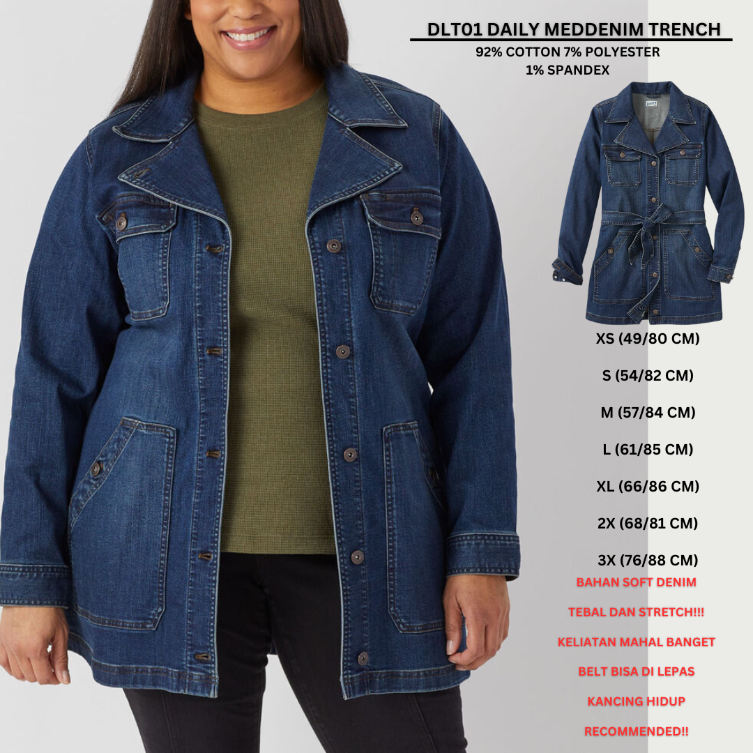 Jacket Denim Wanita Lengan Panjang Stretch (DLT01 DAILY DENIM TRENCH)