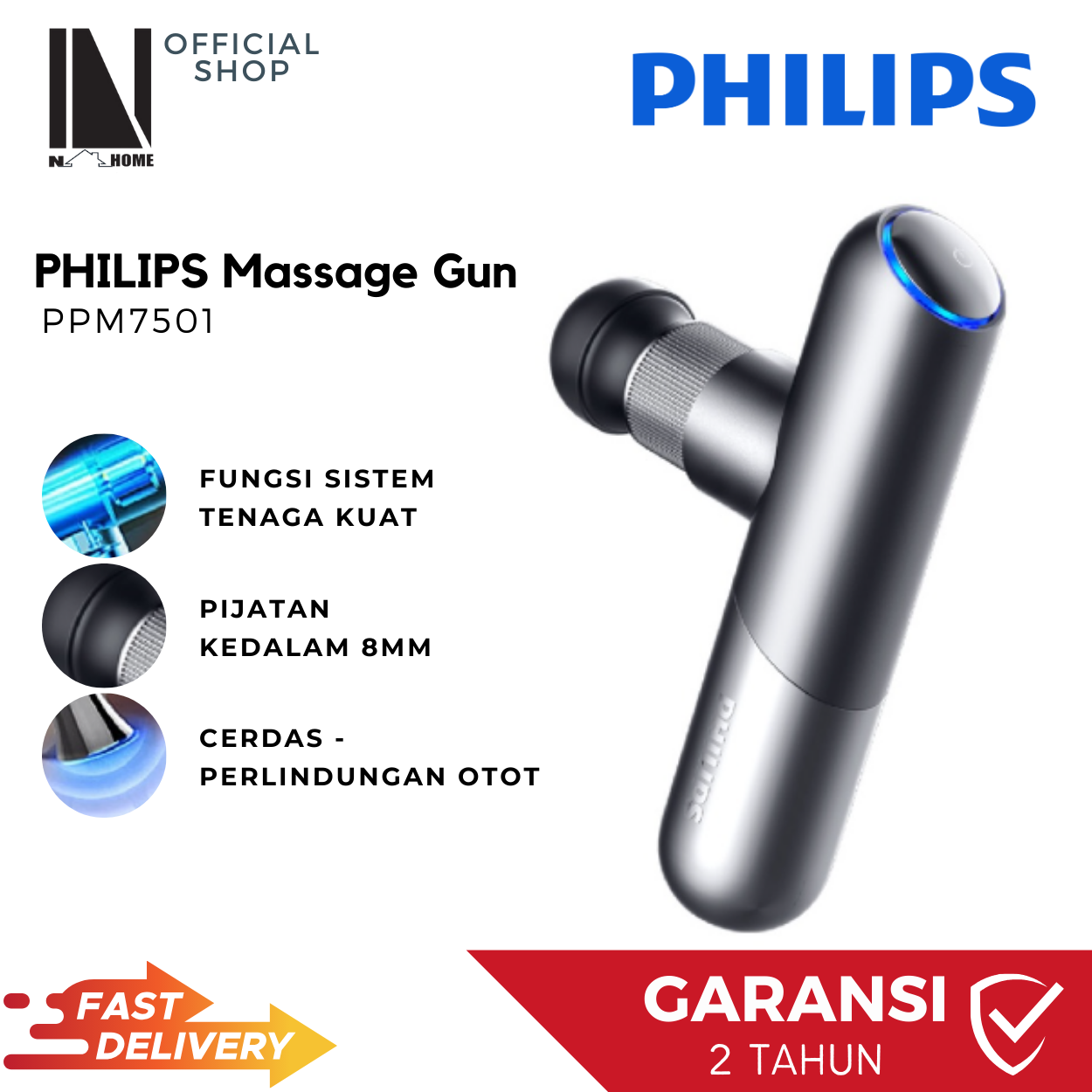 PHILIPS Massage Gun Fasia Alat Pijat Portable 10kg Intensity Titanium PPM7501