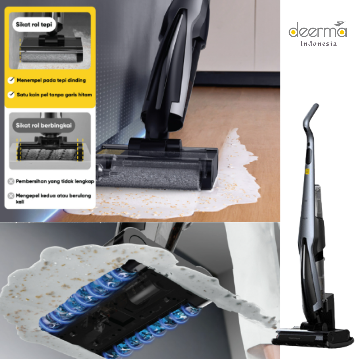 DEERMA VX96 15Kpa Cordless Wet Dry Vacuum Cleaner Double Roller Brush Smart self-cleaning