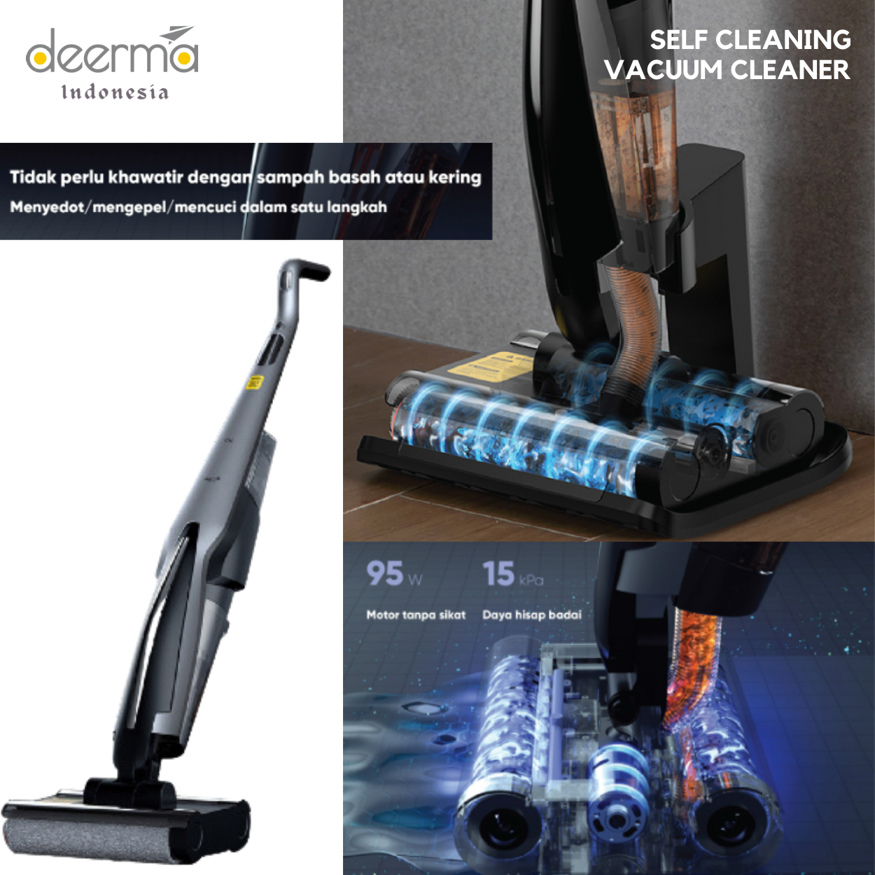 DEERMA VX96 15Kpa Cordless Wet Dry Vacuum Cleaner Double Roller Brush Smart self-cleaning
