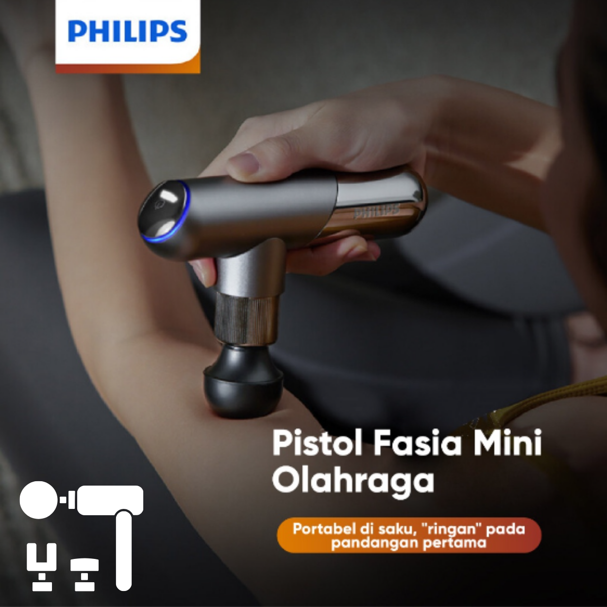 PHILIPS Massage Gun Fasia Alat Pijat Portable 10kg Intensity Titanium PPM7501