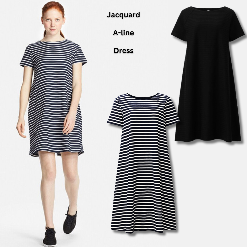 Dress Mini Wanita Lengan Pendek (UNQ340 JACQUARD SHORT DRESS)