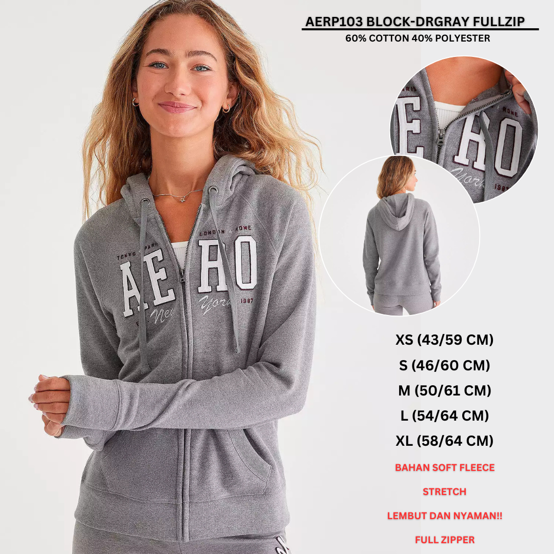 Jacket Hoodie Wanita Lengan Panjang (AERP103 ARCH BLOCK FULLZIP)