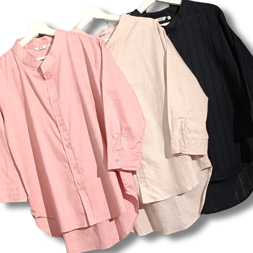 Atasan Kemeje Wanita Lengan Panjang (UNQ390 COLLARLESS SHIRT)