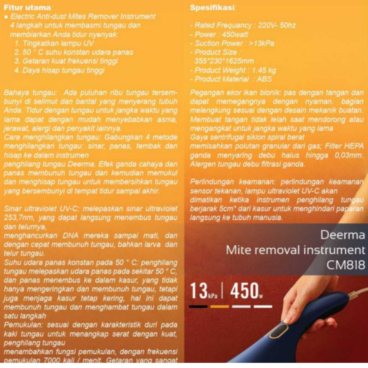 Deerma Vacuum Cleaner UV Steriliser EX919 Electric Anti-dust Mites Remover penyedot debu Sofa Jok Kasur