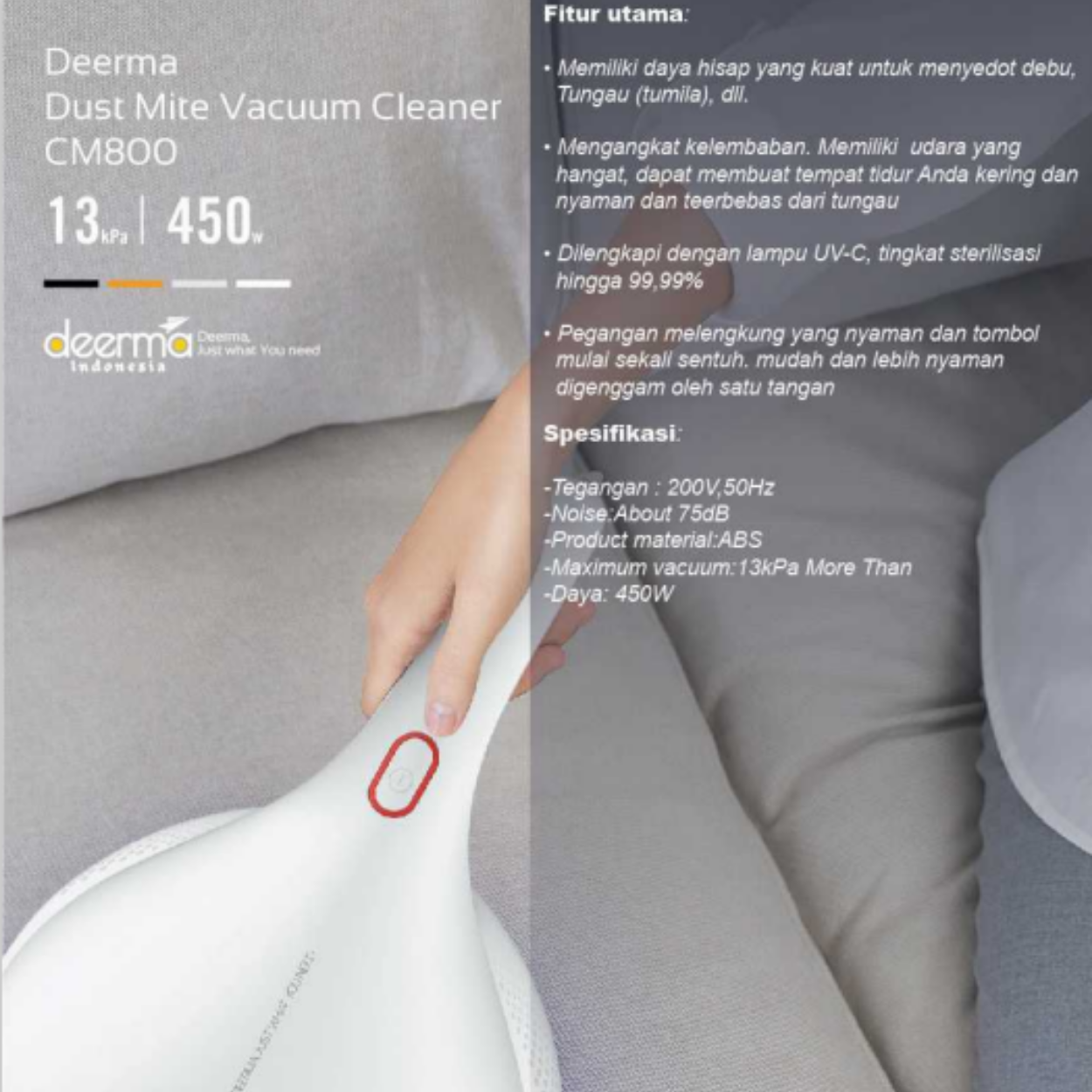 Deerma Vacuum Cleaner UV Steriliser EX919 Electric Anti-dust Mites Remover penyedot debu Sofa Jok Kasur