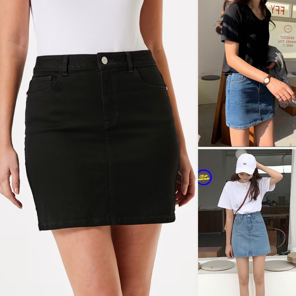 Rok Denim Wanita Highrise Strecth (ANK87 DENIM ALINE SKIRT)