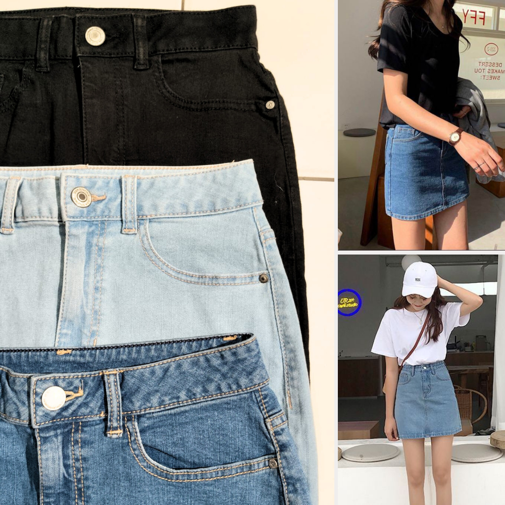 Rok Denim Wanita Highrise Strecth (ANK87 DENIM ALINE SKIRT)