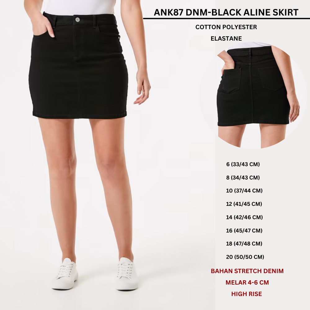 Rok Denim Wanita Highrise Strecth (ANK87 DENIM ALINE SKIRT)