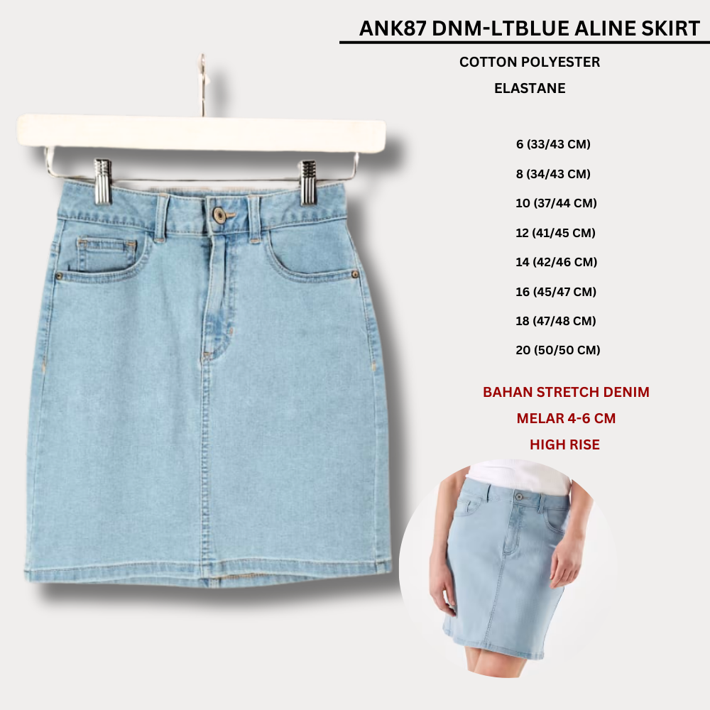 Rok Denim Wanita Highrise Strecth (ANK87 DENIM ALINE SKIRT)