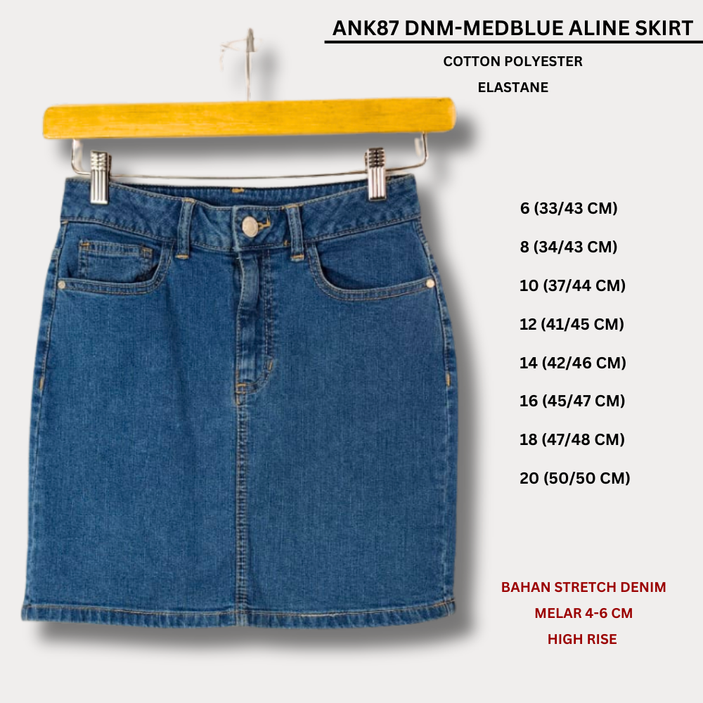 Rok Denim Wanita Highrise Strecth (ANK87 DENIM ALINE SKIRT)