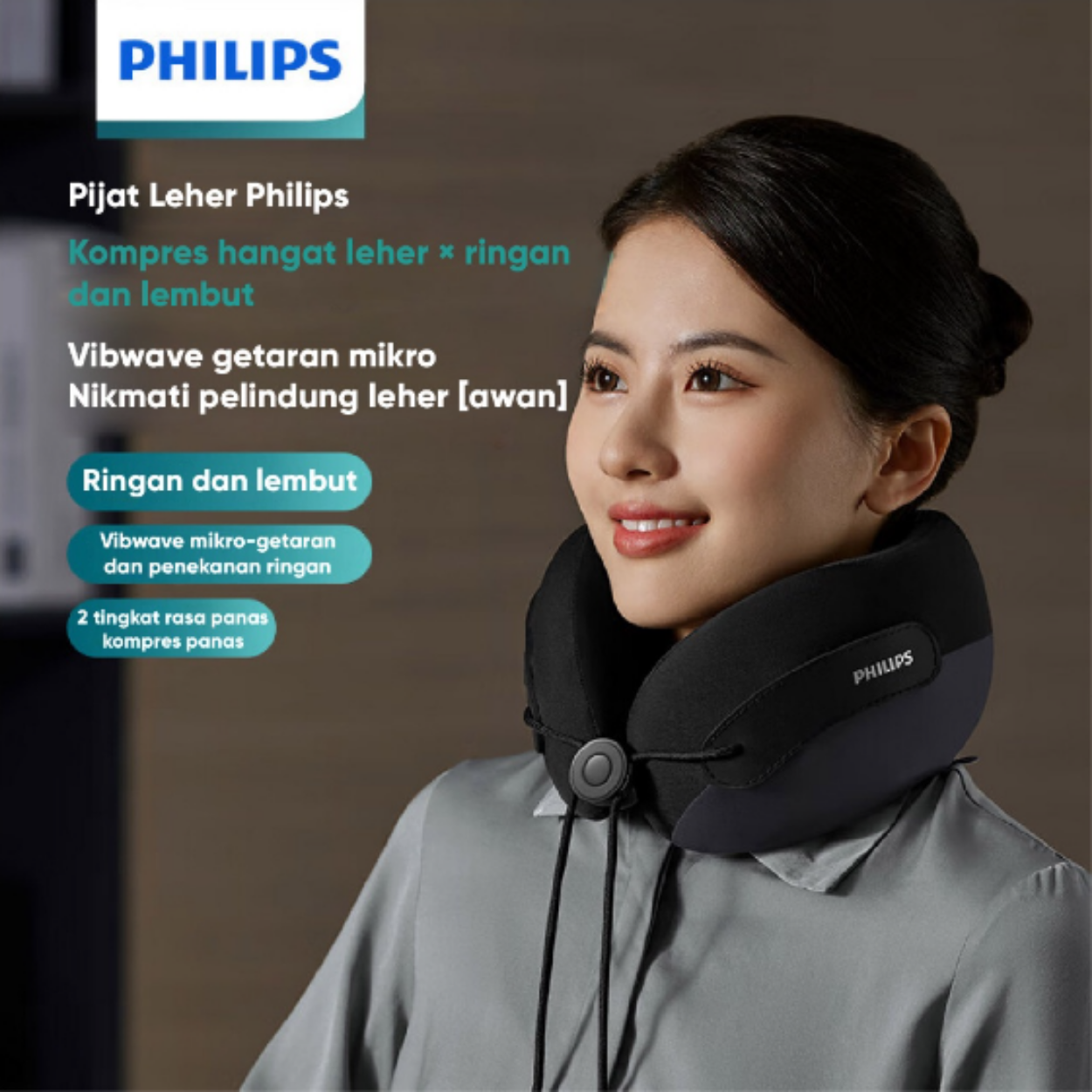 PHILIPS Travel Pillow Bantal Leher With Massager Bantalan Kepala Neck Pillow PPM3306