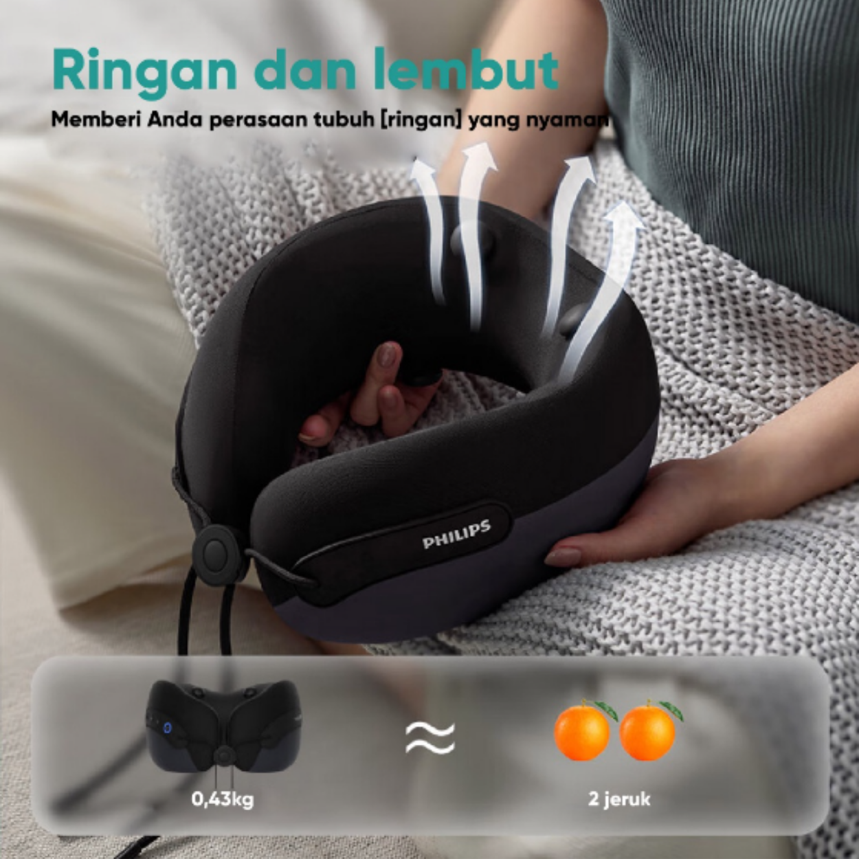 PHILIPS Travel Pillow Bantal Leher With Massager Bantalan Kepala Neck Pillow PPM3306