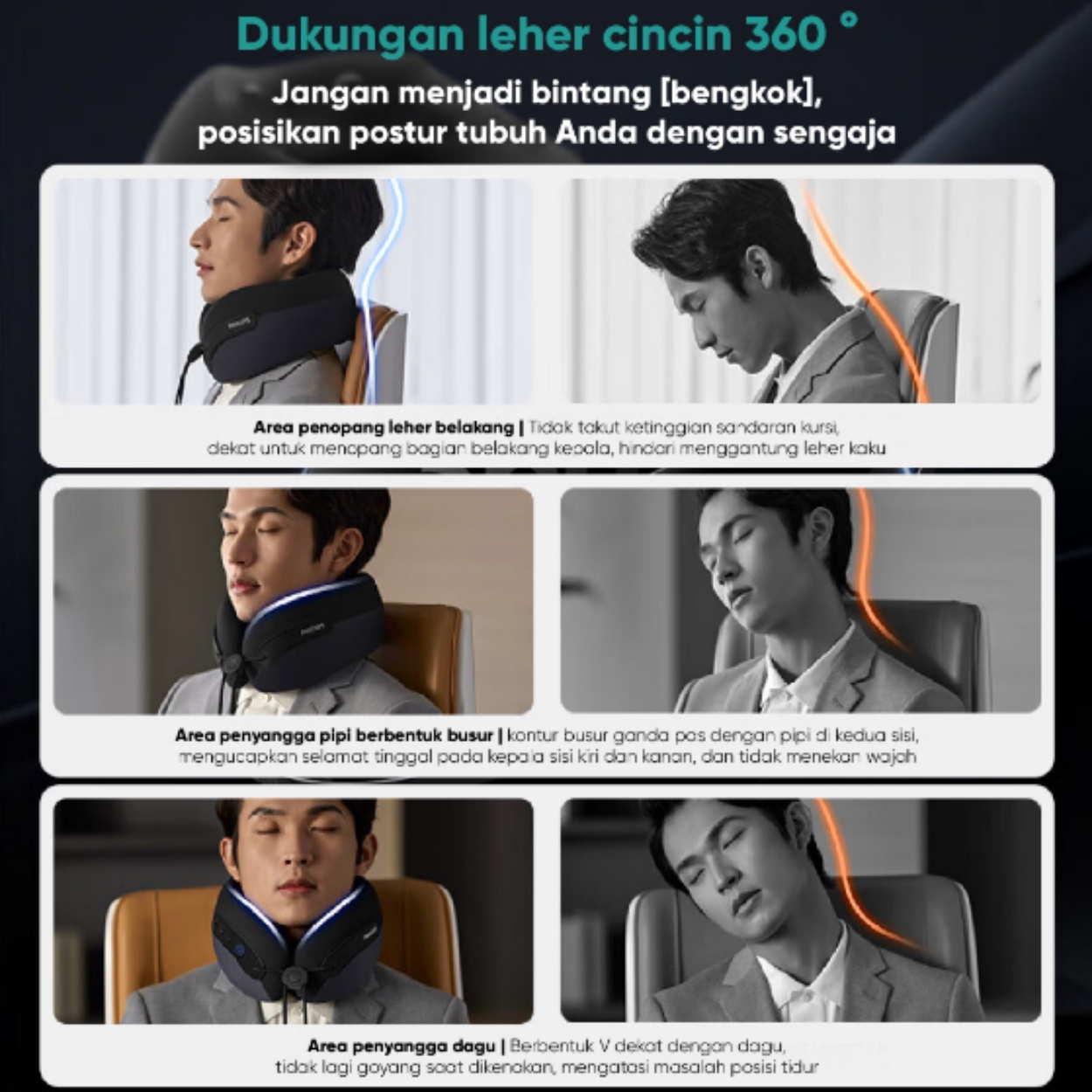 PHILIPS Travel Pillow Bantal Leher With Massager Bantalan Kepala Neck Pillow PPM3306