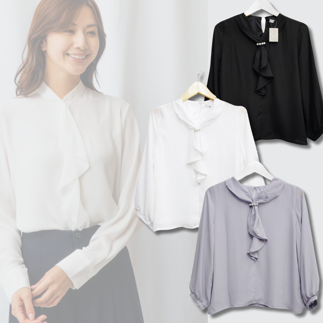 Atasan Blouse Wanita Lengan Panjang (JPN51 RUFFLE PEARL BL)