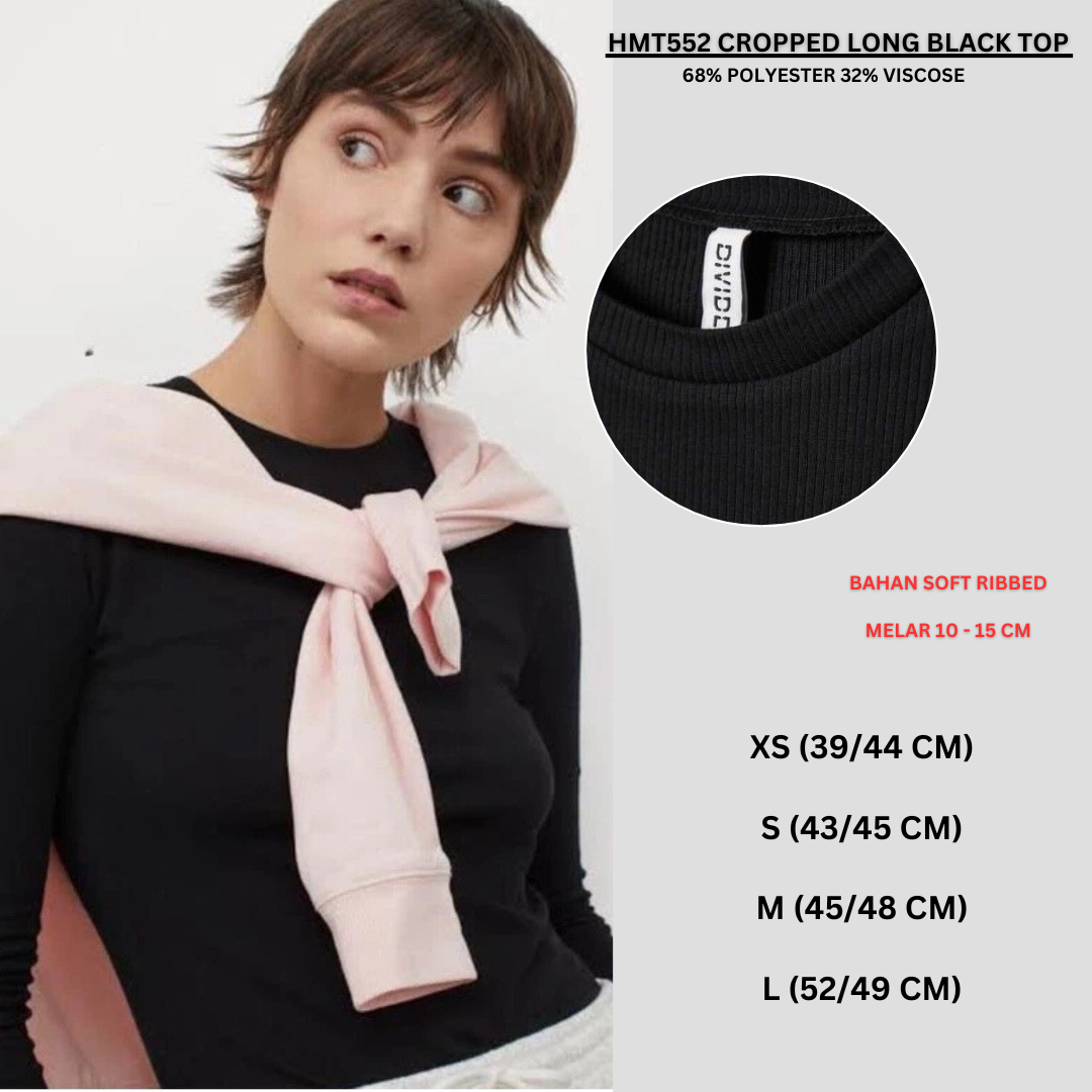 Atasan Kaos Krop Wanita Lengan panjang (HMT552 CROPPED LONG TOP)
