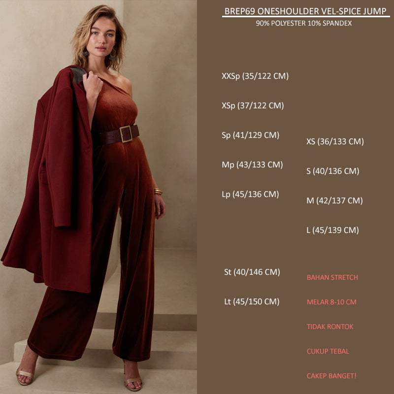 Jumpsuit Wanita Tanpa Lengan Buldru Stretch (BREP69 ONESHOULDER VELVET JUMPSUIT)