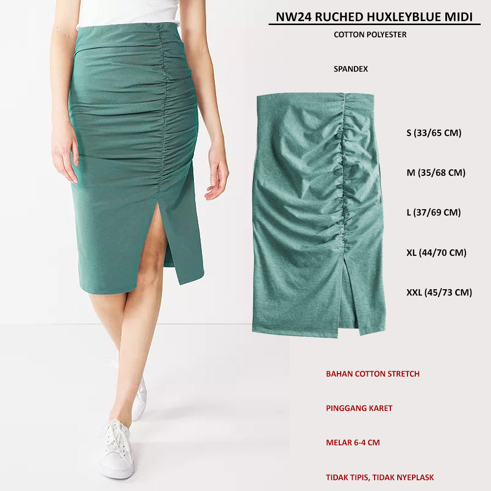 Rok Midi Span Wanita Stretch (NW24 RUCHED HUXLEYBLUE MIDI