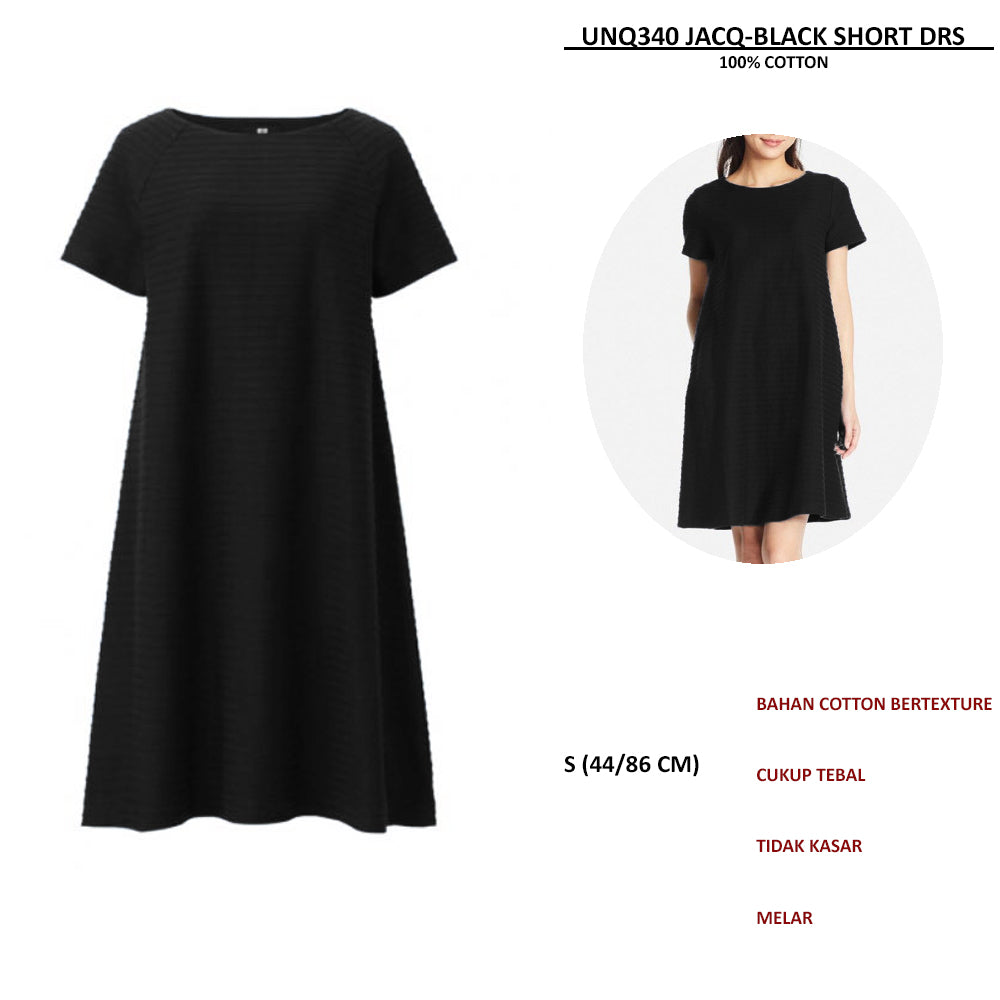 Dress Mini Wanita Lengan Pendek (UNQ340 JACQUARD SHORT DRESS)