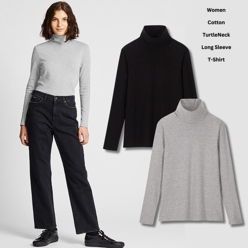 Atasan Wanita Kerah Tinggi Lengan Panjang (UNQ364 TURTLE LONG TOP)