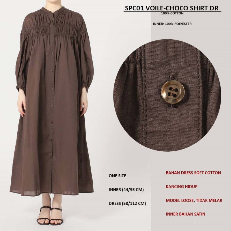 Dress Maxi Wanita Lengan Panjang Soft Cotton (SPC01 VOILE SHIRT DRESS)