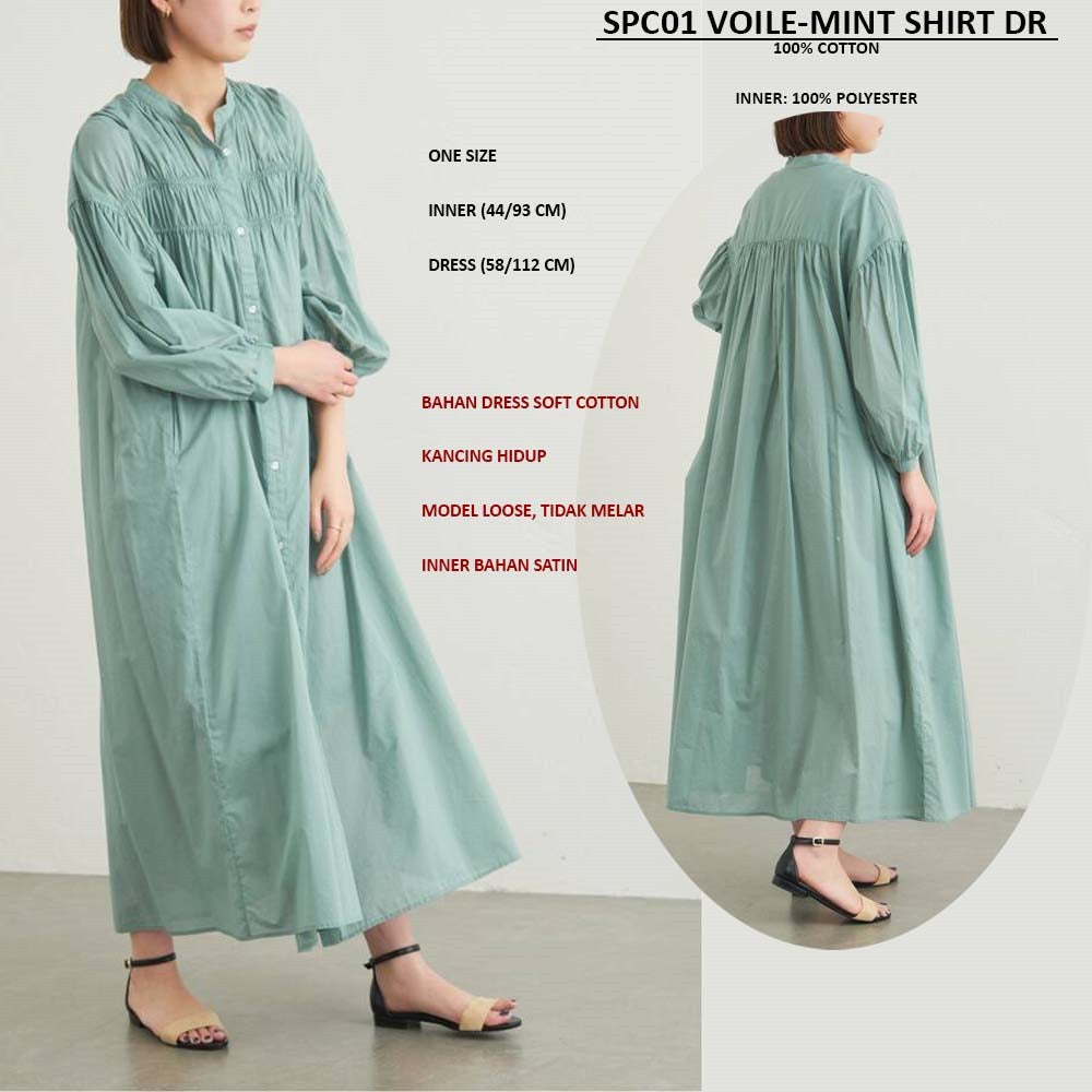 Dress Maxi Wanita Lengan Panjang Soft Cotton (SPC01 VOILE SHIRT DRESS)