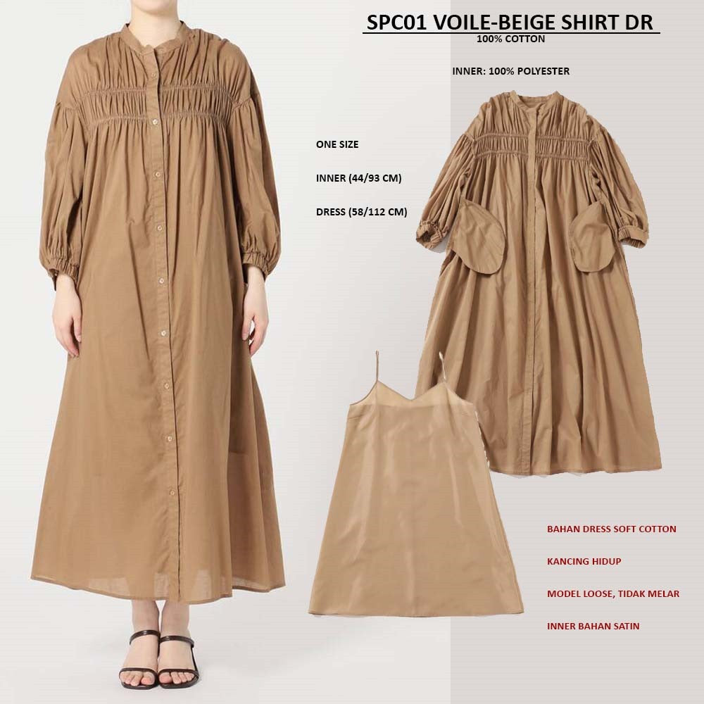 Dress Maxi Wanita Lengan Panjang Soft Cotton (SPC01 VOILE SHIRT DRESS)