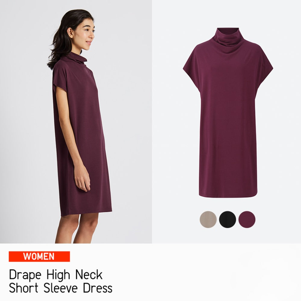 Dress Midi Wanita Lengan Pendek (UNQ365 HIGH DRAPE DRESS)