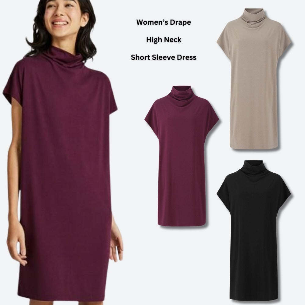 Dress Midi Wanita Lengan Pendek (UNQ365 HIGH DRAPE DRESS)