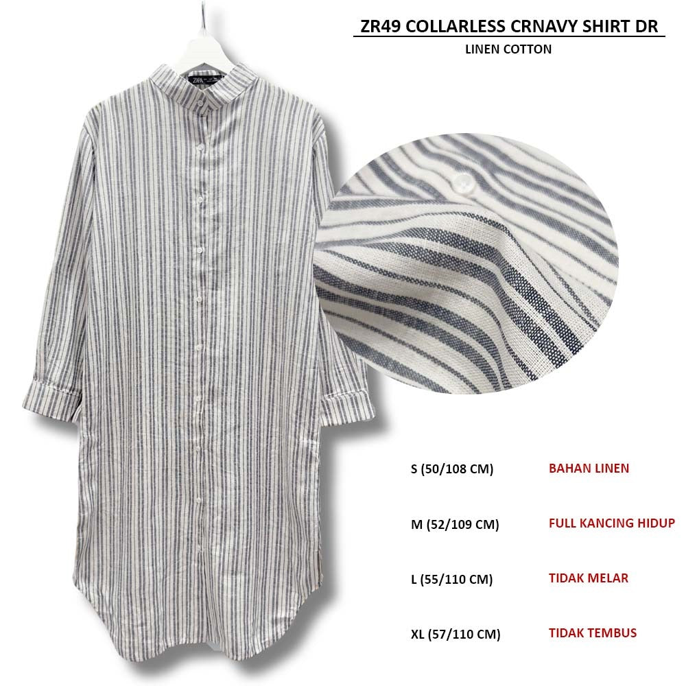 Dress Midi Wanita Lengan Panjang (ZR49 COLLARLESS SHIRT DRESS)