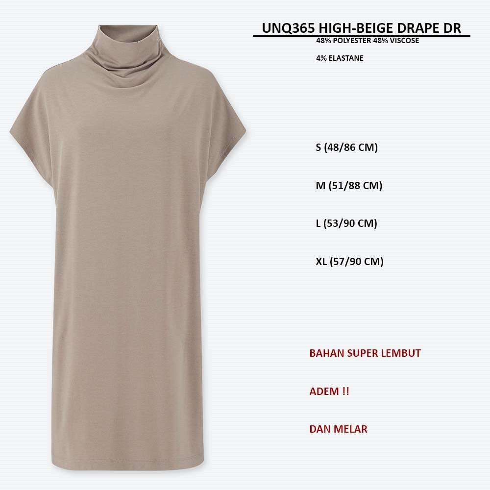 Dress Midi Wanita Lengan Pendek (UNQ365 HIGH DRAPE DRESS)