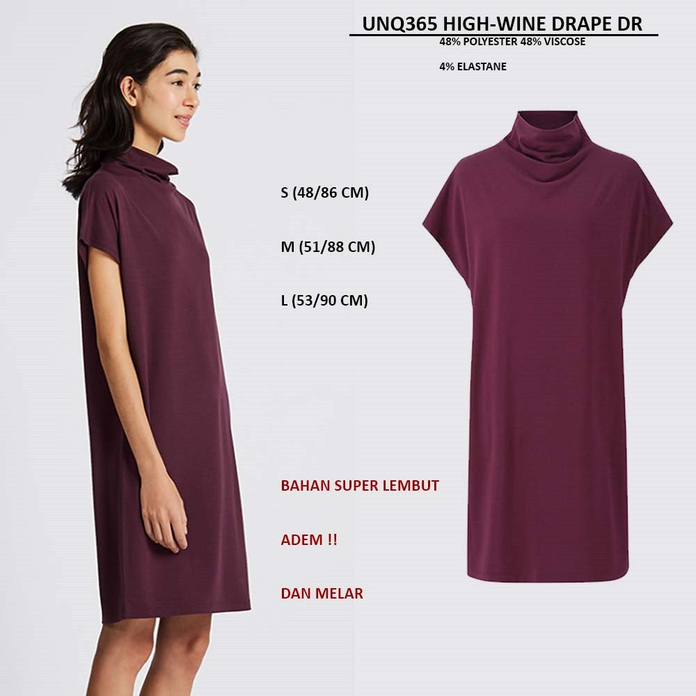 Dress Midi Wanita Lengan Pendek (UNQ365 HIGH DRAPE DRESS)