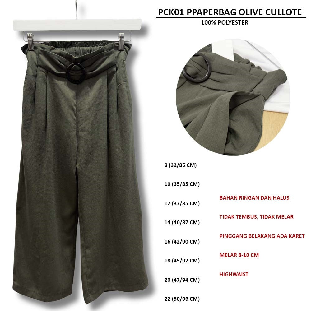 Celana Panjang Kulot Wanita Highwaist (PCK01 PAPERBAG OLIVE CULLOTE)