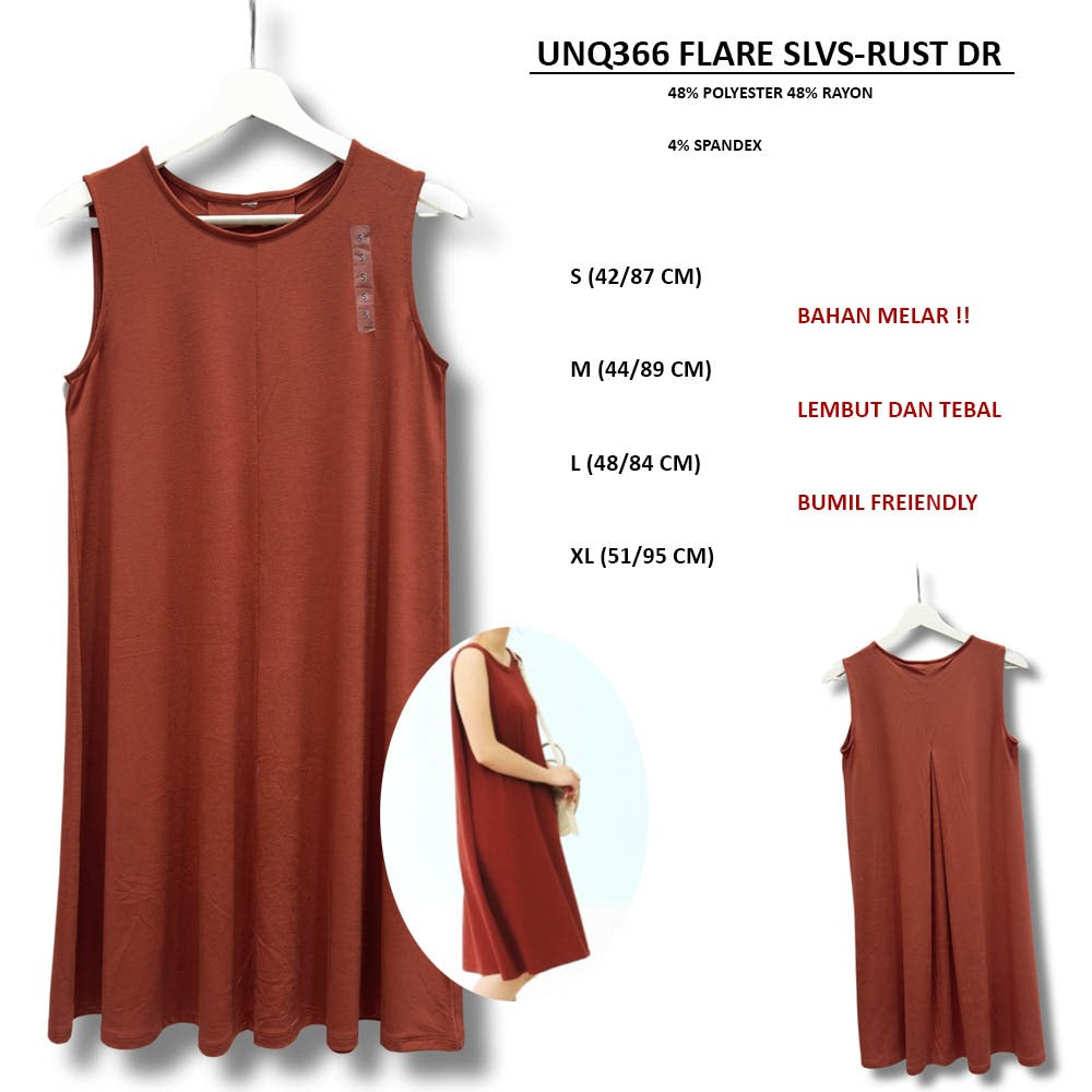 Dress Mini Wanita Tanpa Lengan (UNQ366 FLARE SLVS DRESS)