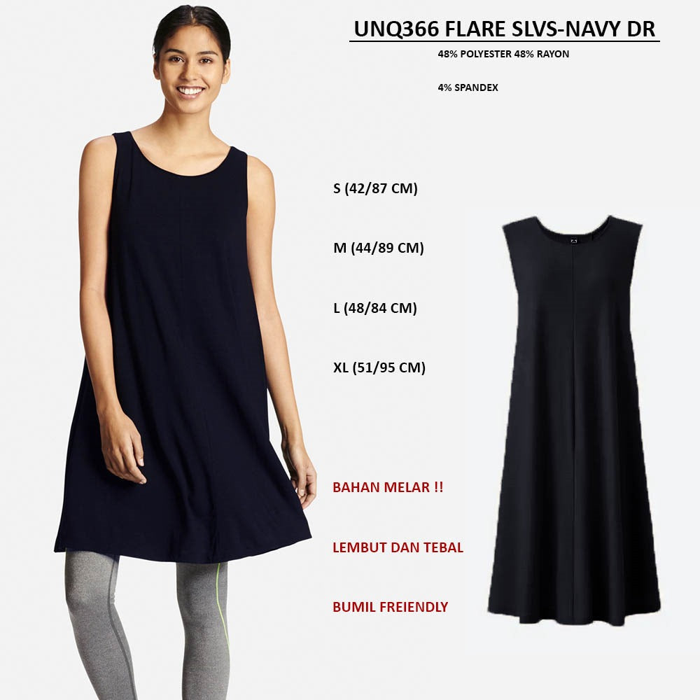 Dress Mini Wanita Tanpa Lengan (UNQ366 FLARE SLVS DRESS)